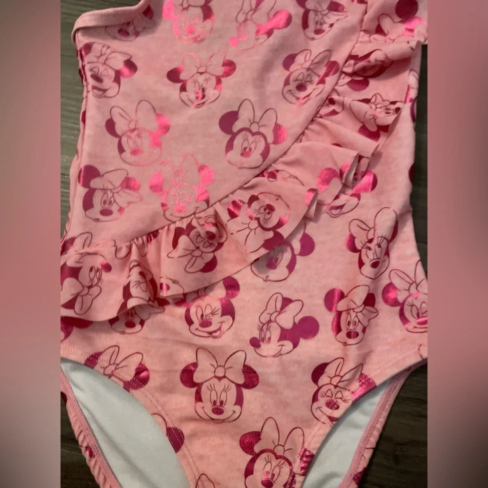 Disney Pink Minnie Mouse Kids Swim One Piece with ruffles and bow size 5/6